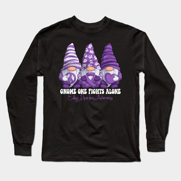 Funny Gnomies Eating Disorders Awareness Month Purple Ribbon Gift Idea Long Sleeve T-Shirt by Coolingburry